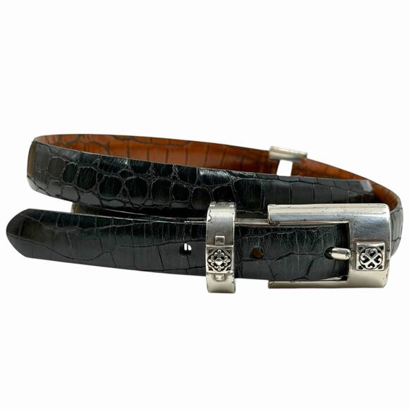 VTG REVERSIBLE LEATHER SKINNY BELT WESTERN BOHO CLASSIC 90s BLACK BROWN SZ M L - Picture 1 of 8